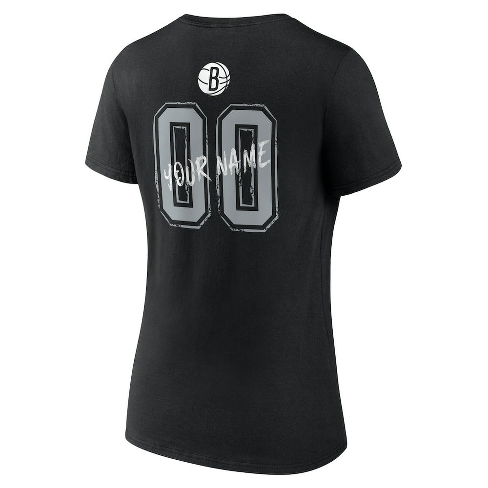 Black Brooklyn Nets Women's Hustle Custom V-Neck T-Shirt | NBA