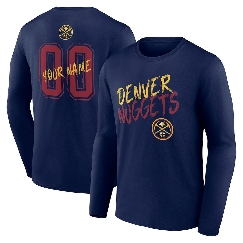 Navy Denver Nuggets Hustle Custom Long Sleeve T-Shirt sale | NBA