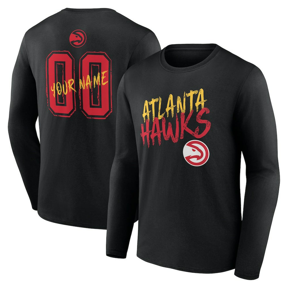 Black Atlanta Hawks Hustle Custom Long Sleeve T-Shirt | NBA