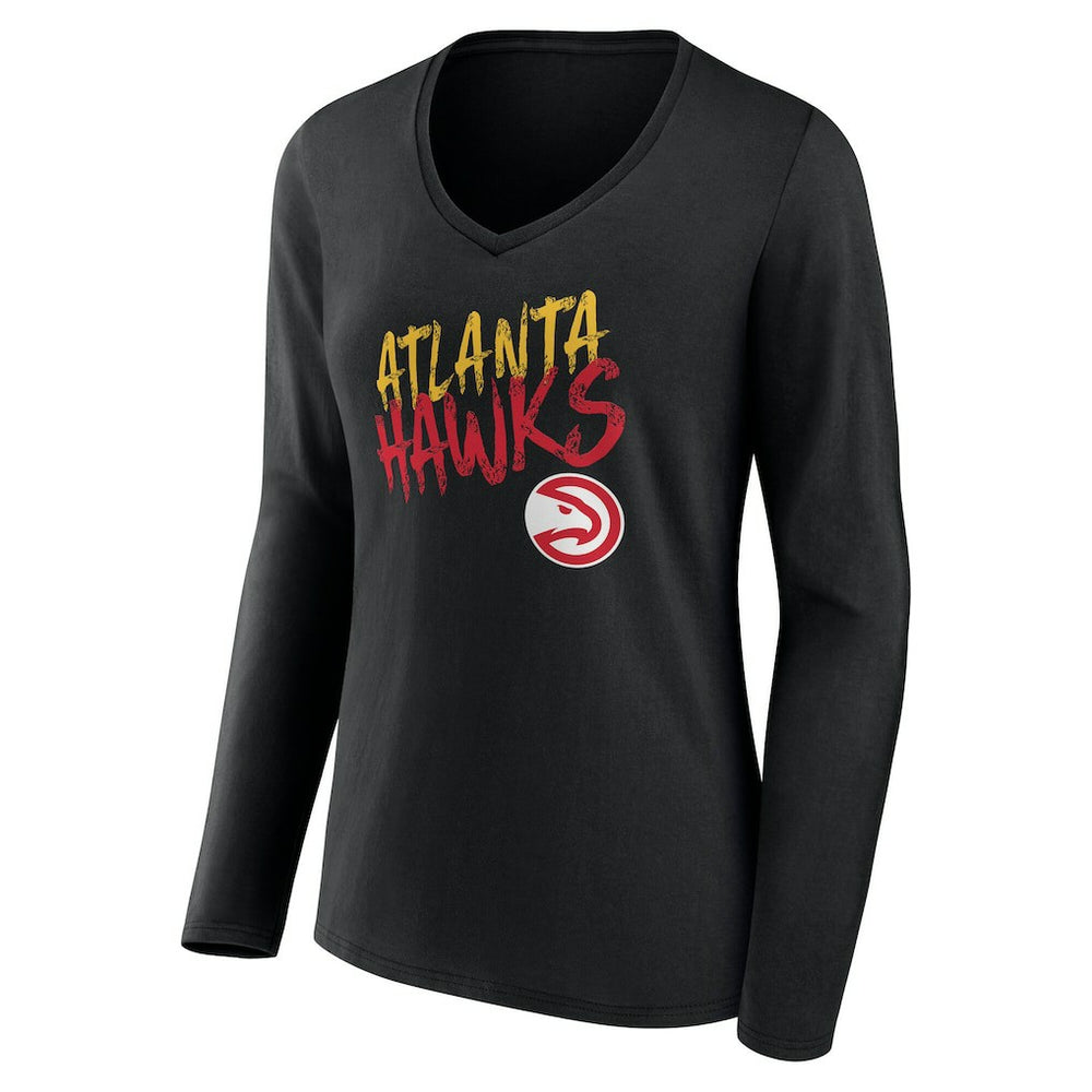 Black Atlanta Hawks Women's Hustle Custom Long Sleeve V-Neck T-Shirt | NBA