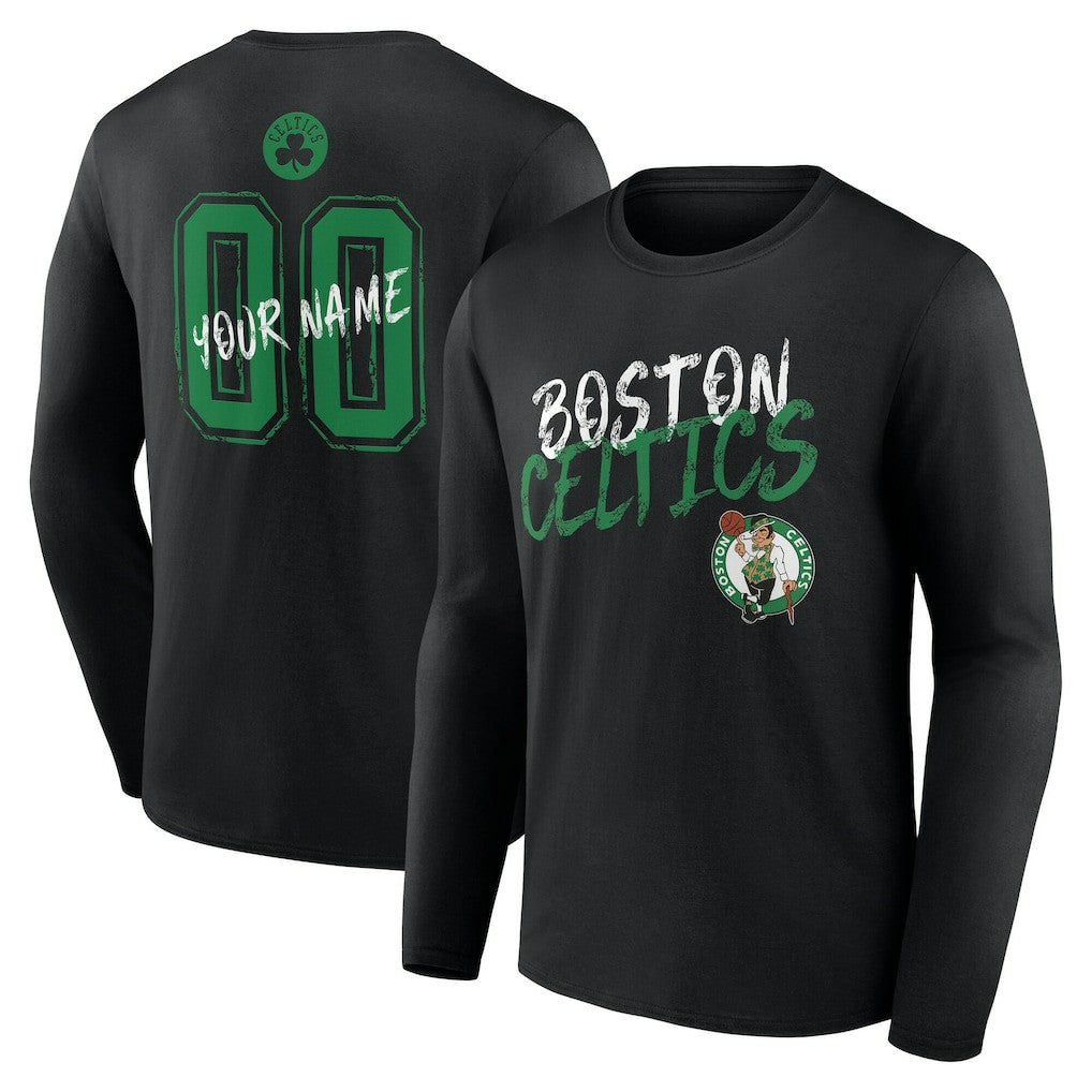 Black Boston Celtics Hustle Custom Long Sleeve T-Shirt | NBA