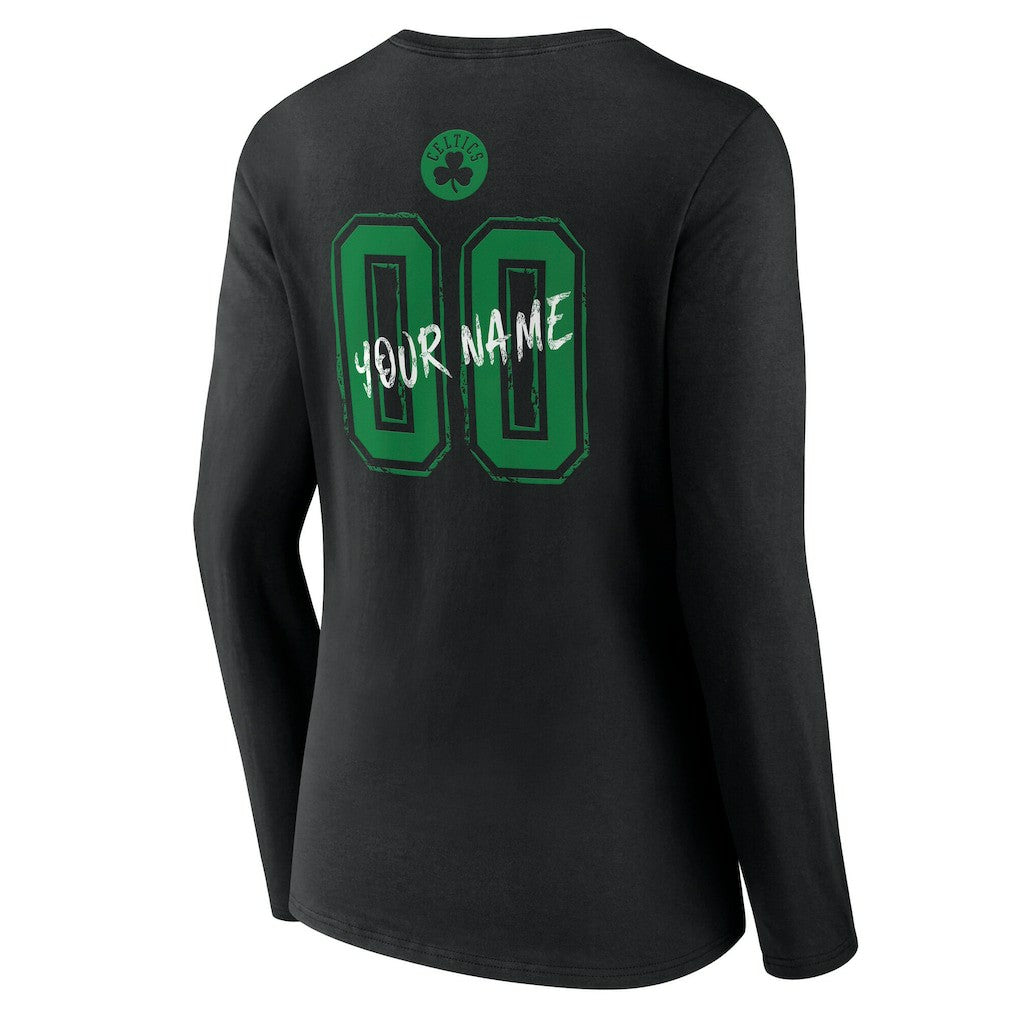 Black Boston Celtics Women's Hustle Custom Long Sleeve V-Neck T-Shirt | NBA