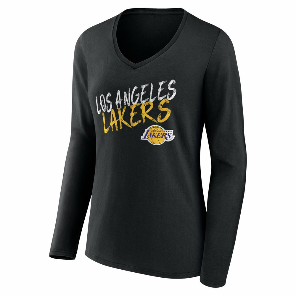 Black Los Angeles Lakers Women's Hustle Custom Long Sleeve V-Neck T-Shirt | NBA