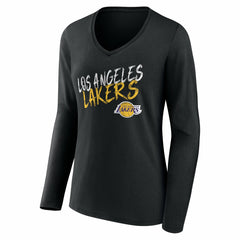 Black Los Angeles Lakers Women's Hustle Custom Long Sleeve V-Neck T-Shirt | NBA