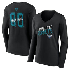 Black Charlotte Hornets Women's Hustle Custom Long Sleeve V-Neck T-Shirt | NBA
