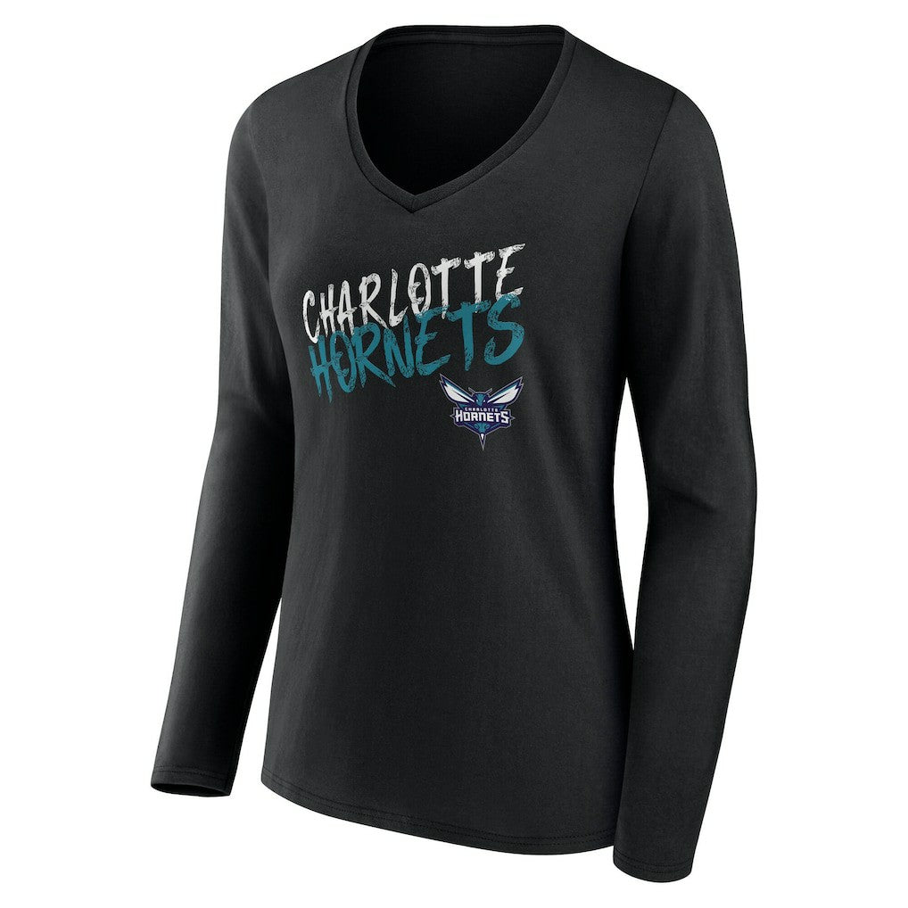 Black Charlotte Hornets Women's Hustle Custom Long Sleeve V-Neck T-Shirt | NBA