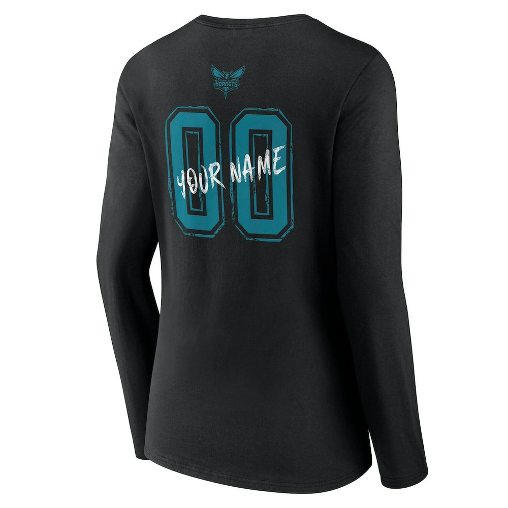 Black Charlotte Hornets Women's Hustle Custom Long Sleeve V-Neck T-Shirt | NBA
