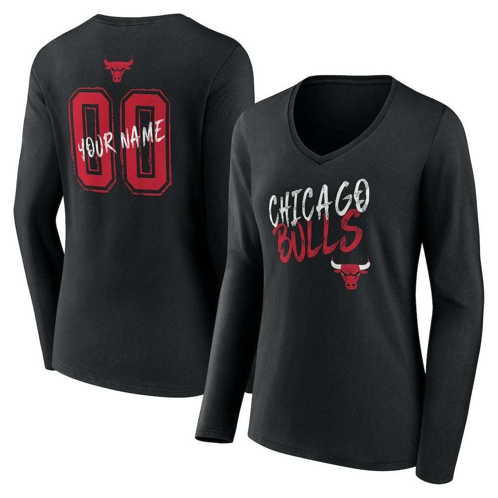 Black Chicago Bulls Women's Hustle Custom Long Sleeve V-Neck T-Shirt sale | NBA