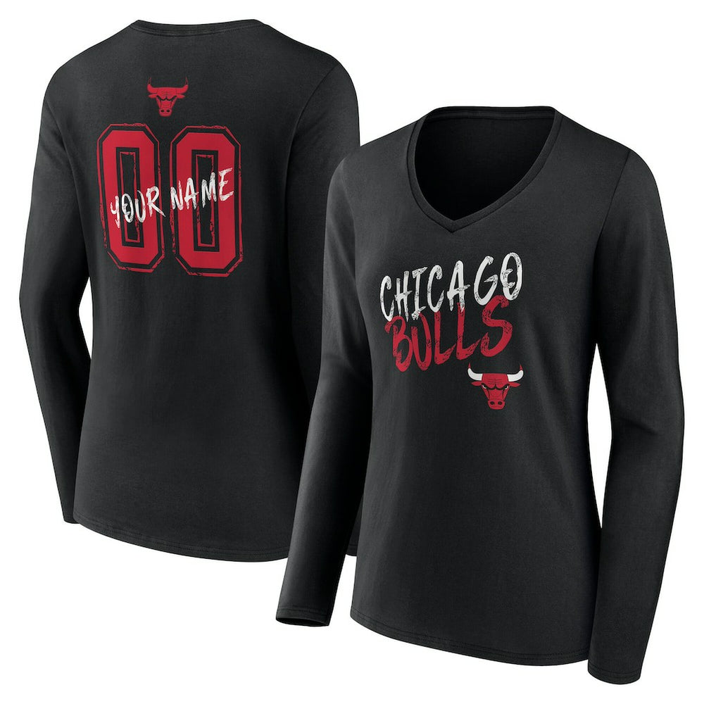 Black Chicago Bulls Women's Hustle Custom Long Sleeve V-Neck T-Shirt sale | NBA