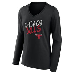 Black Chicago Bulls Women's Hustle Custom Long Sleeve V-Neck T-Shirt sale | NBA