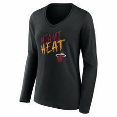 Black Miami Heat Women's Hustle Custom Long Sleeve V-Neck T-Shirt | NBA