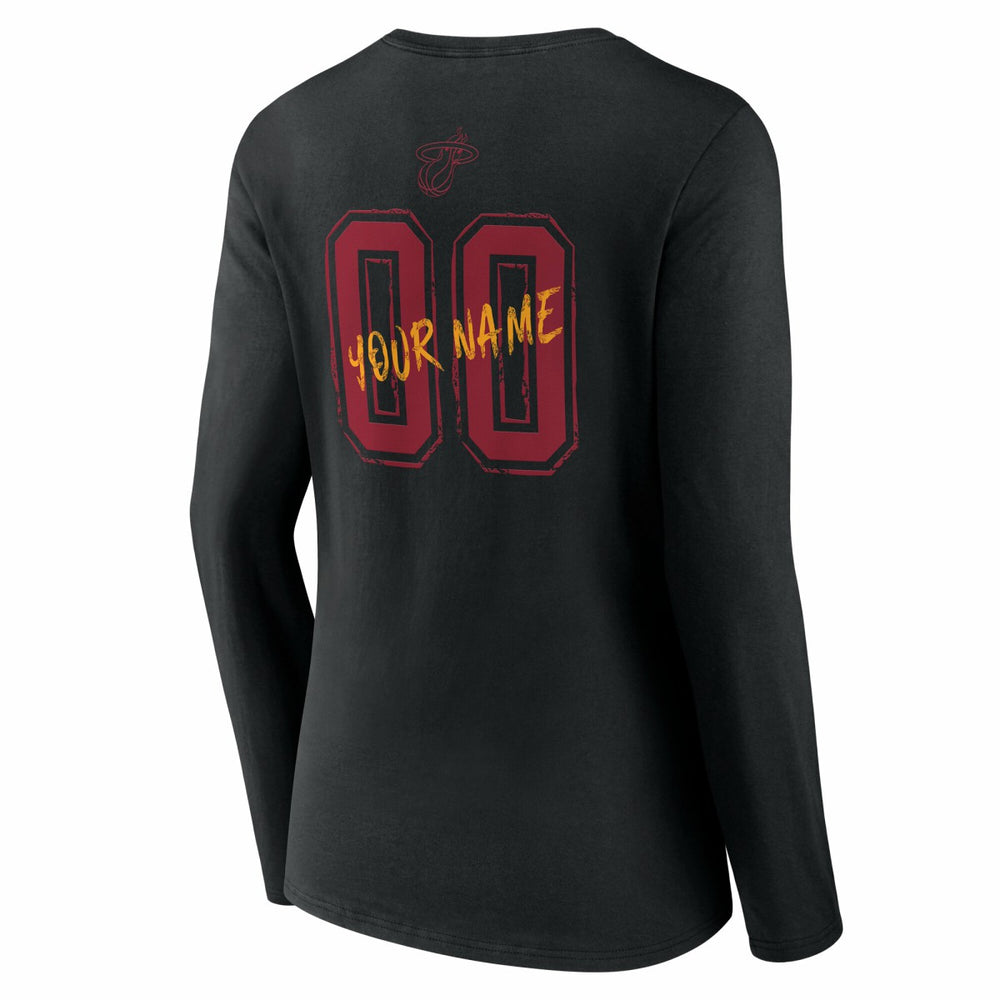 Black Miami Heat Women's Hustle Custom Long Sleeve V-Neck T-Shirt | NBA
