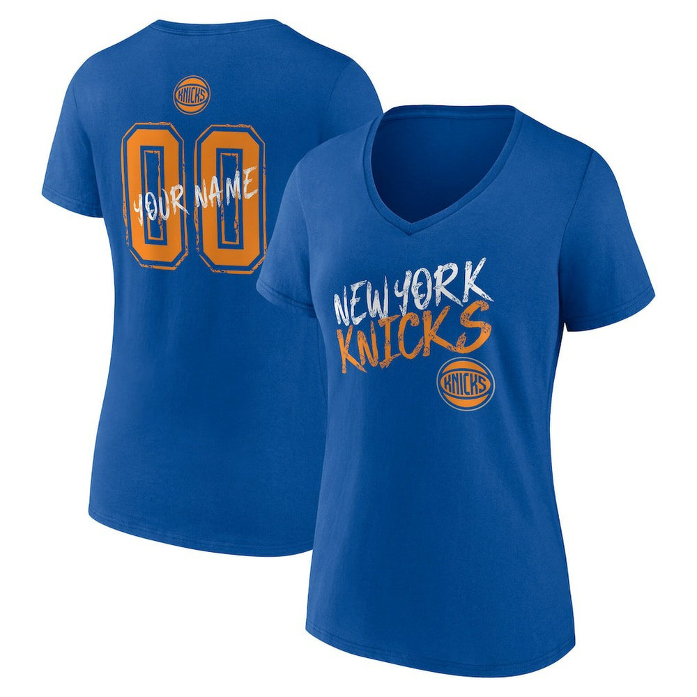 Blue New York Knicks Women's Hustle Custom V-Neck T-Shirt | NBA