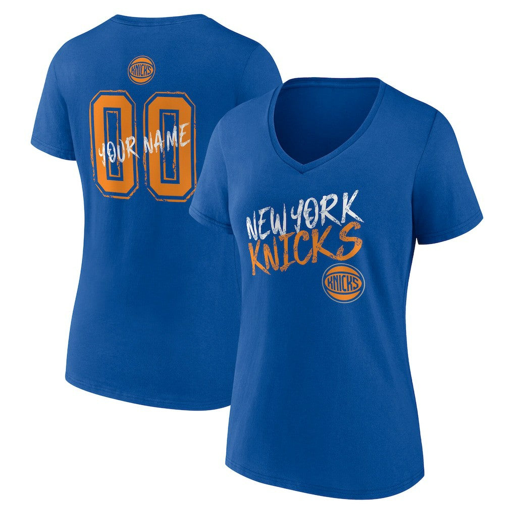 Blue New York Knicks Women's Hustle Custom V-Neck T-Shirt | NBA