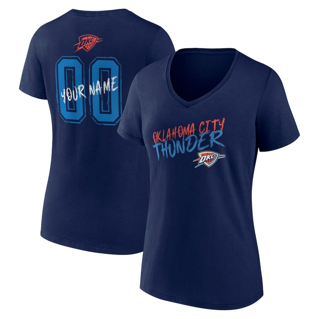 Navy Oklahoma City Thunder Women's Hustle Custom V-Neck T-Shirt | NBA