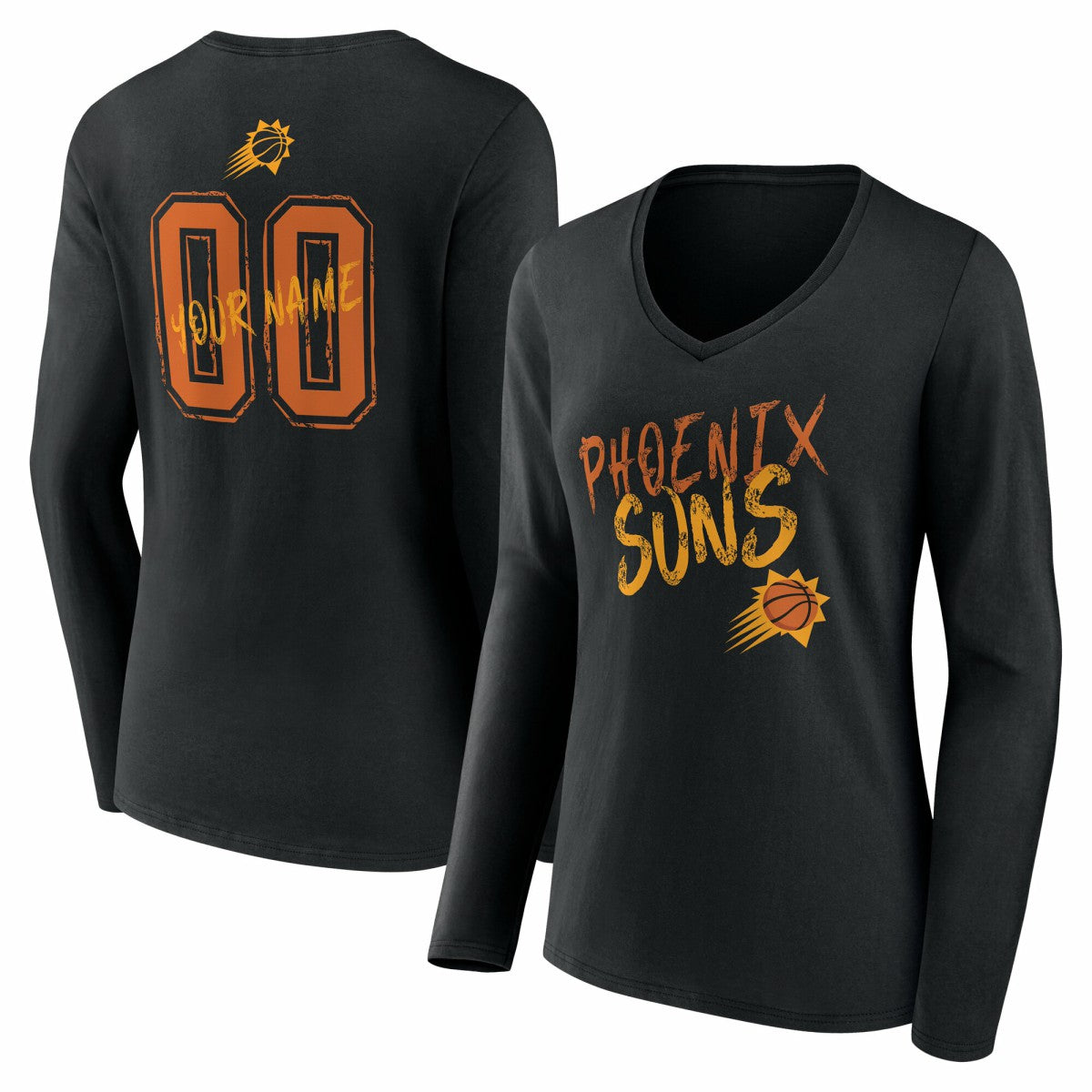 Black Phoenix Suns Women's Hustle Custom Long Sleeve V-Neck T-Shirt | NBA