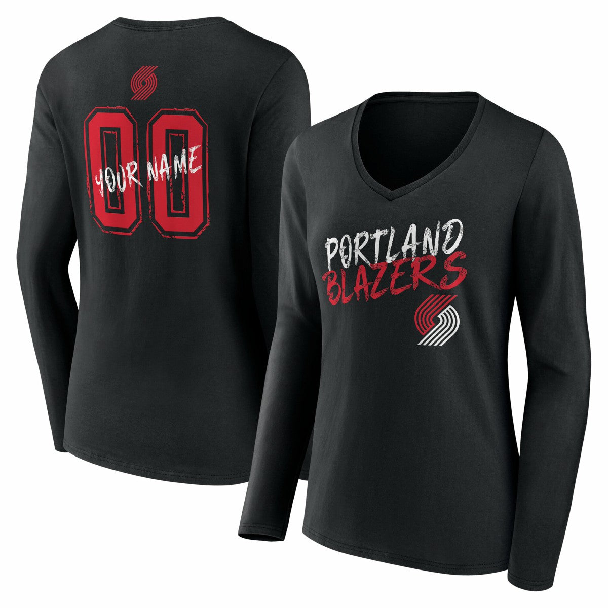 Black Portland Trail Blazers Women's Hustle Custom Long Sleeve V-Neck T-Shirt | NBA
