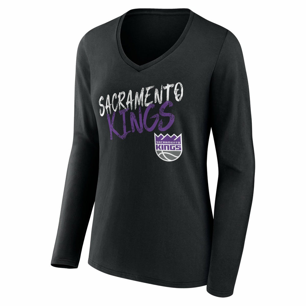 Black Sacramento Kings Women's Hustle Custom Long Sleeve V-Neck T-Shirt | NBA