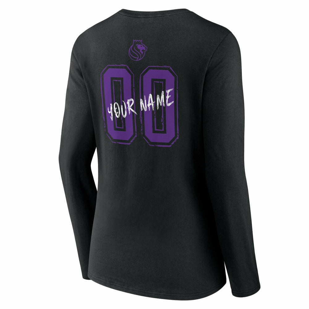 Black Sacramento Kings Women's Hustle Custom Long Sleeve V-Neck T-Shirt | NBA