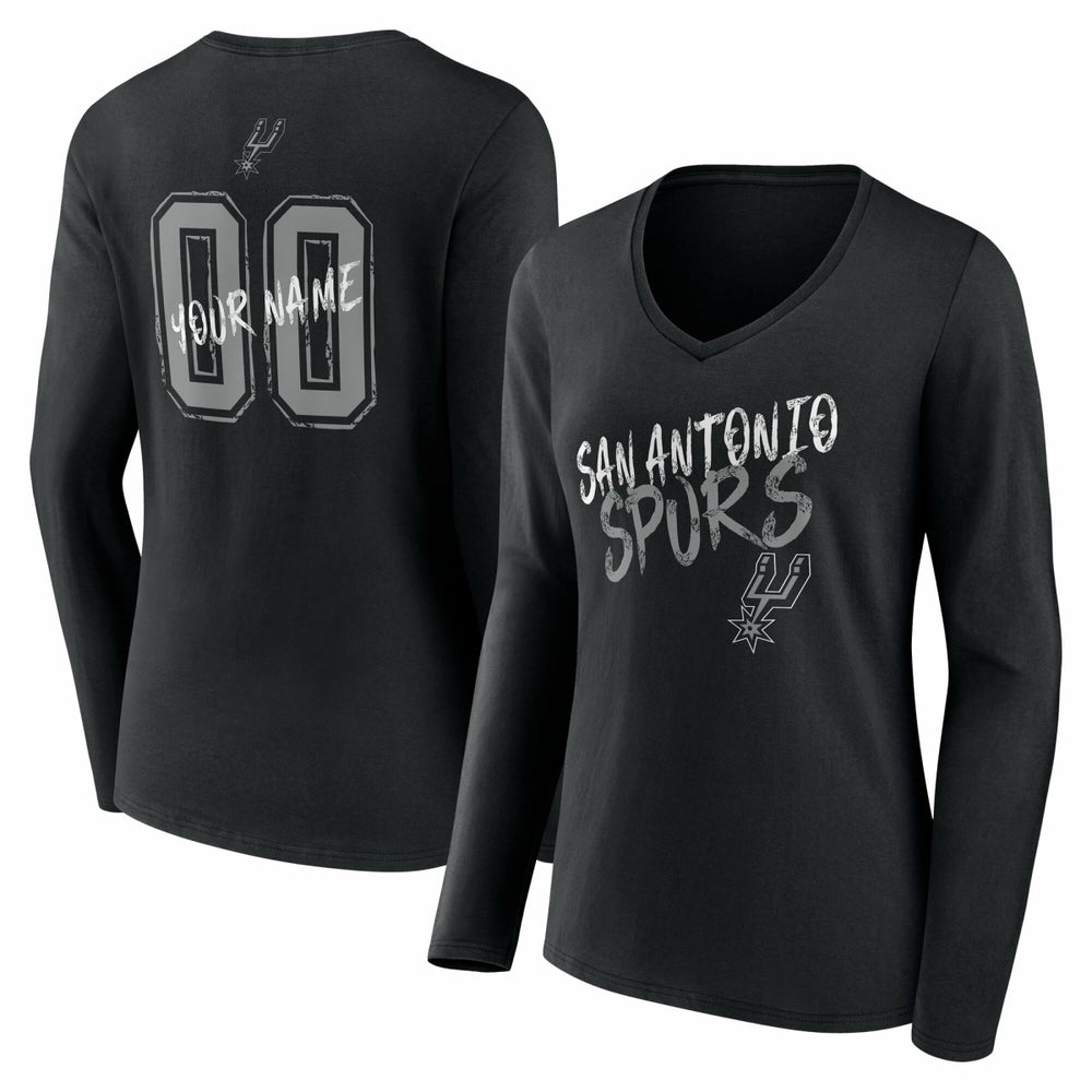 Black San Antonio Spurs Women's Hustle Custom Long Sleeve V-Neck T-Shirt | NBA