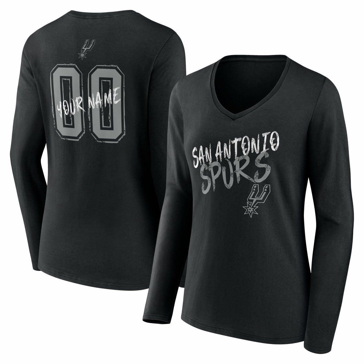 Black San Antonio Spurs Women's Hustle Custom Long Sleeve V-Neck T-Shirt | NBA