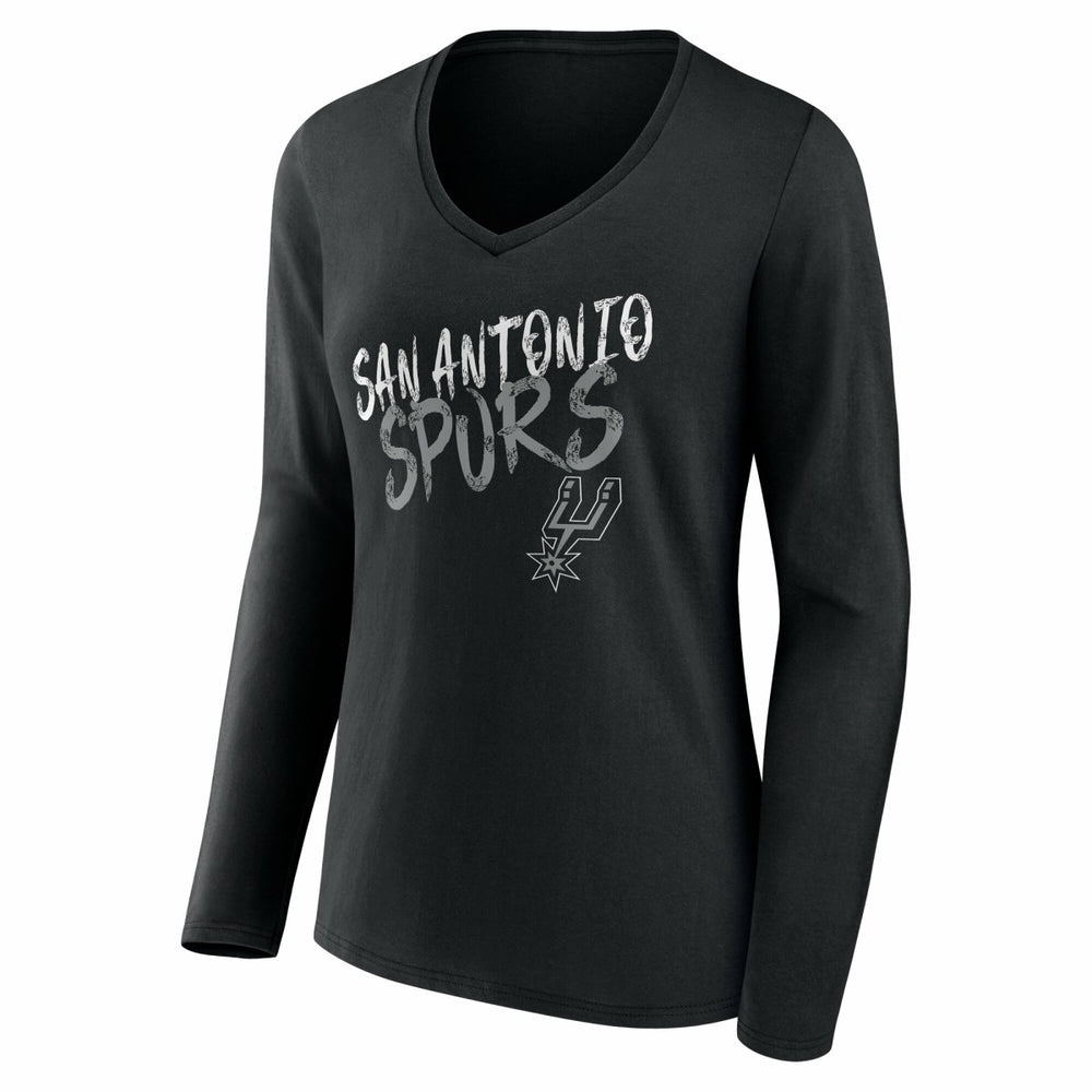 Black San Antonio Spurs Women's Hustle Custom Long Sleeve V-Neck T-Shirt | NBA