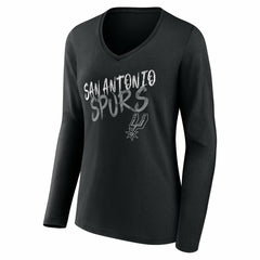 Black San Antonio Spurs Women's Hustle Custom Long Sleeve V-Neck T-Shirt | NBA