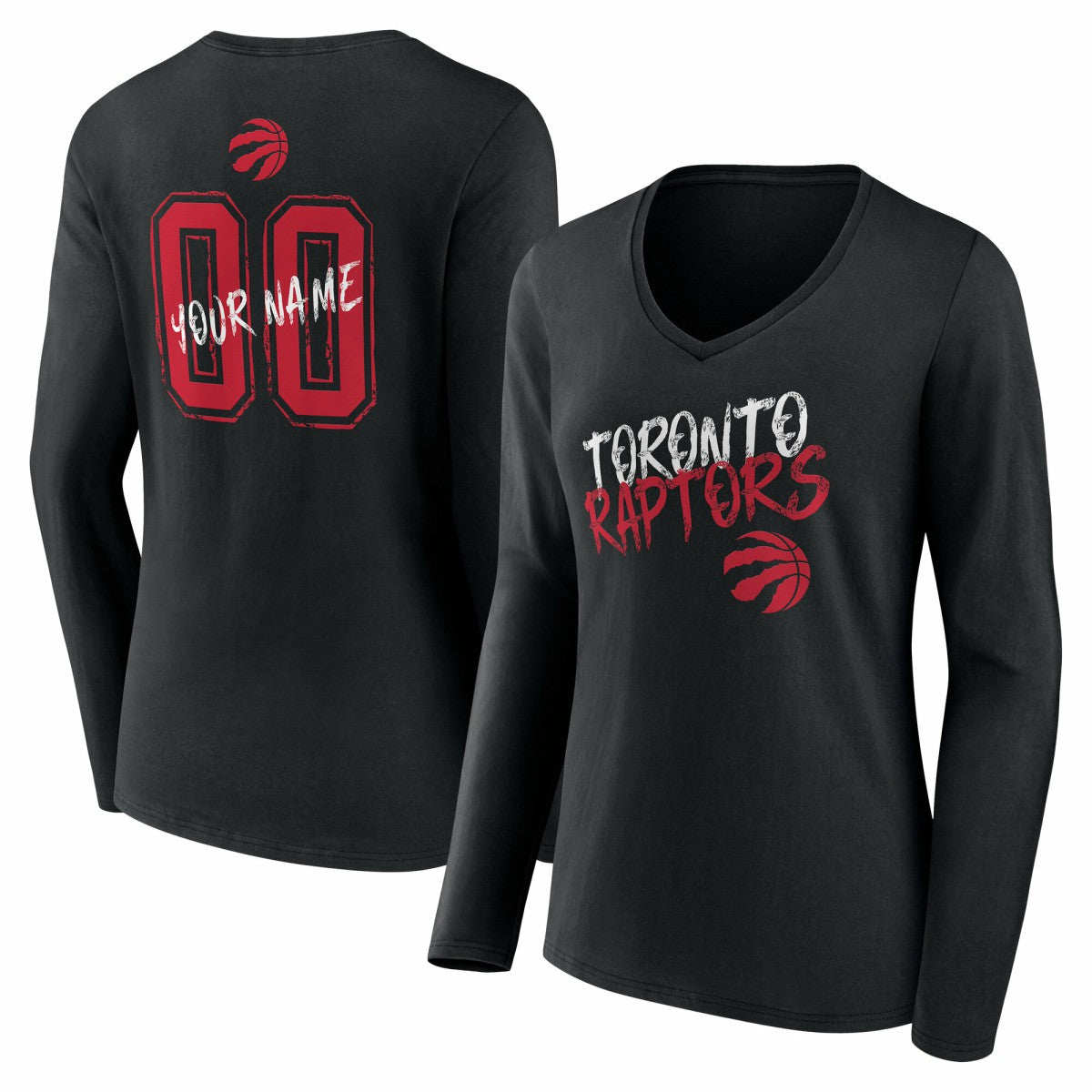 Black Toronto Raptors Women's Hustle Custom Long Sleeve V-Neck T-Shirt | NBA