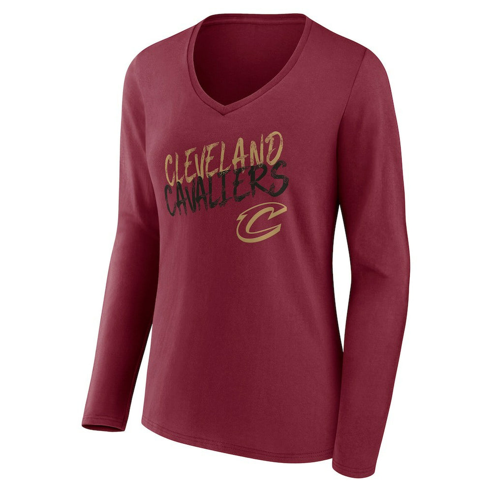 Wine Cleveland Cavaliers Women's Hustle Custom Long Sleeve V-Neck T-Shirt sale | NBA