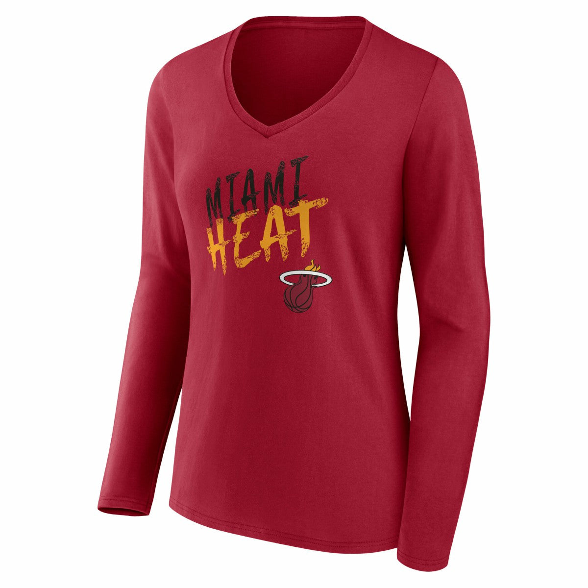 Red Miami Heat Women's Hustle Custom Long Sleeve V-Neck T-Shirt | NBA