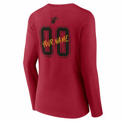 Red Miami Heat Women's Hustle Custom Long Sleeve V-Neck T-Shirt | NBA