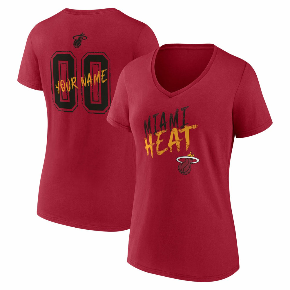 Red Miami Heat Women's Hustle Custom V-Neck T-Shirt | NBA