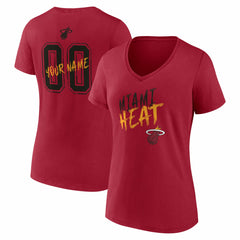 Red Miami Heat Women's Hustle Custom V-Neck T-Shirt | NBA
