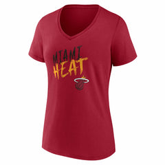 Red Miami Heat Women's Hustle Custom V-Neck T-Shirt | NBA