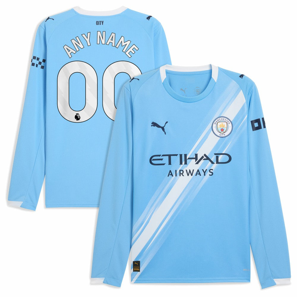 Manchester City 2025/26 Home Replica Long Sleeve Custom Jersey
