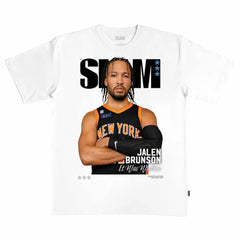 White Jalen Brunson New York Knicks SLAM Cover T-Shirt | NBA