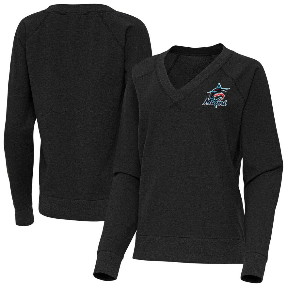 Miami Marlins Antigua Women's Varsity Tri-Blend V-Neck Long Sleeve T-Shirt - MLB T-shirts