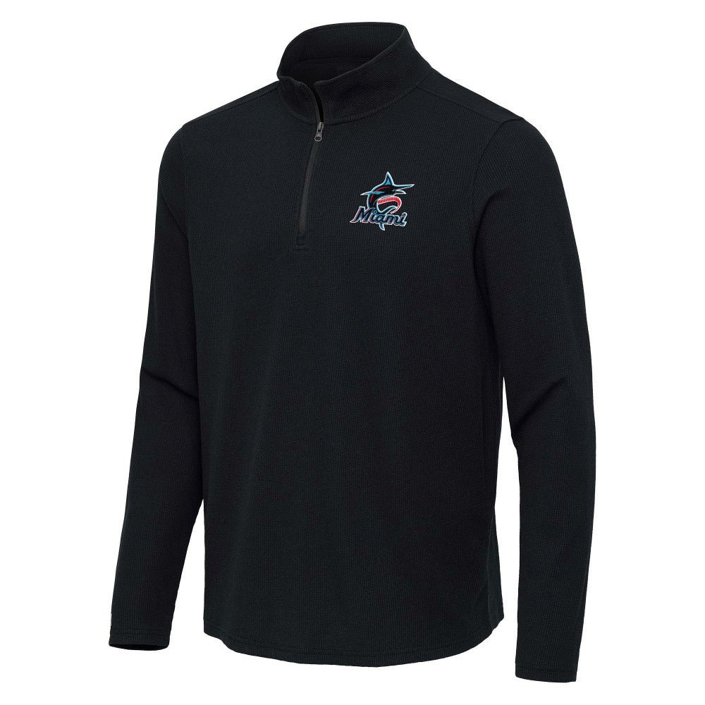 Miami Marlins Antigua Sync Tri-Blend Quarter-Zip Pullover - MLB Pullover