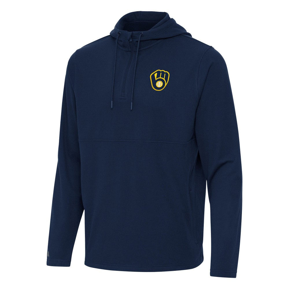Milwaukee Brewers Antigua Connected Quarter-Zip Pullover Hoodie - MLB Hoodies