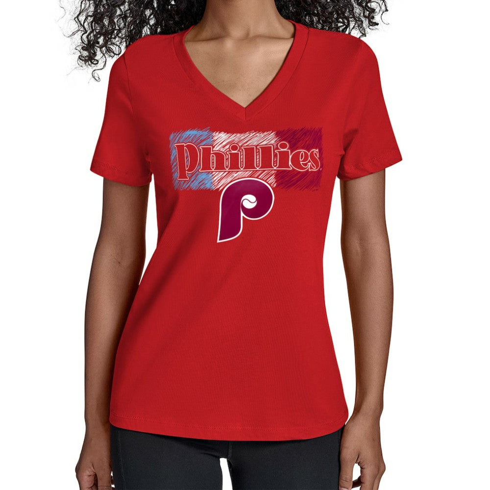 Philadelphia Phillies Starter Women's Team Color Shading V-Neck T-Shirt - MLB T-shirts