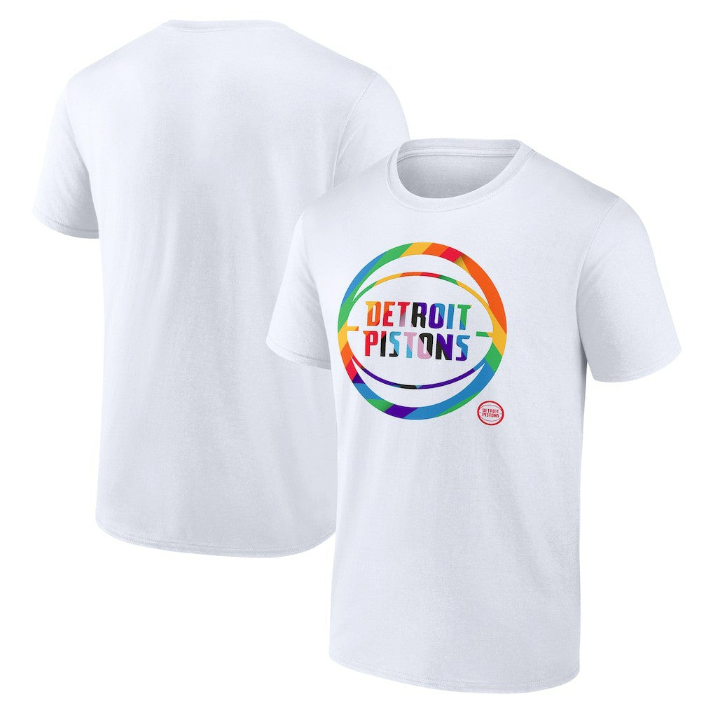 White Detroit Pistons Team Logo Pride T-Shirt sale | NBA
