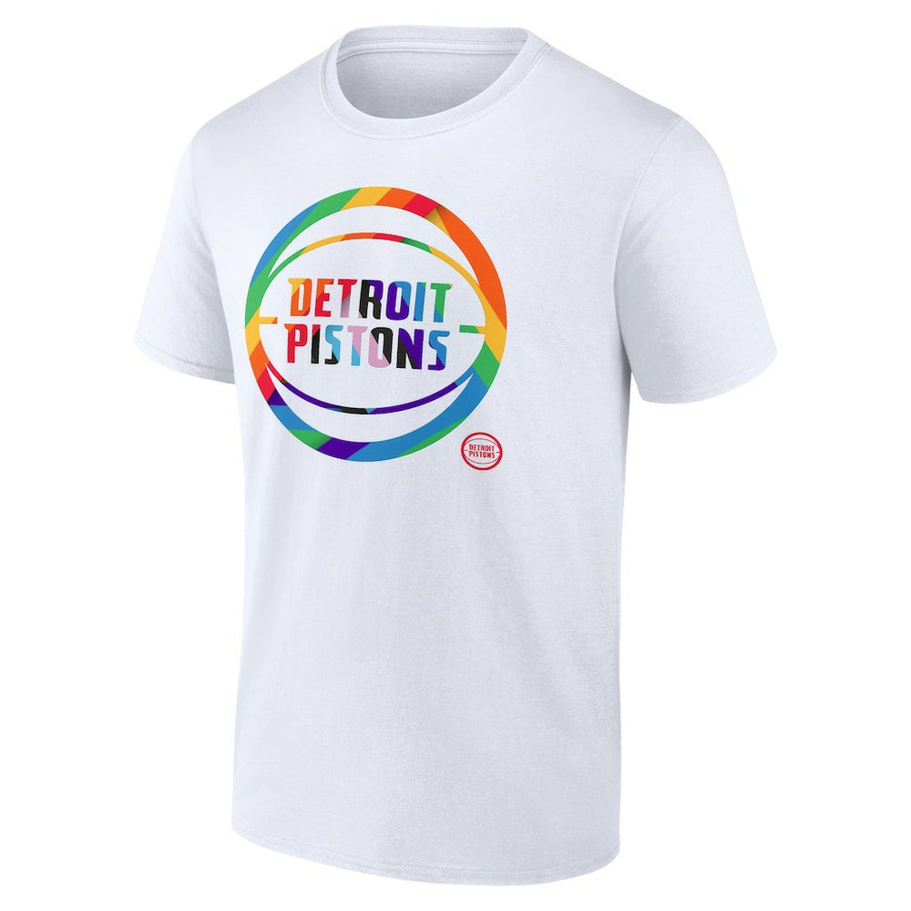White Detroit Pistons Team Logo Pride T-Shirt sale | NBA