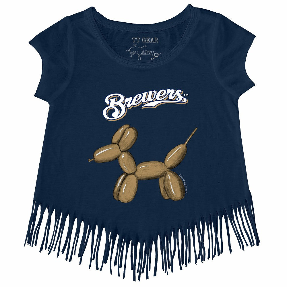 Milwaukee Brewers Tiny Turnip Girls Youth Balloon Dog Fringe T-Shirt - MLB T-shirts