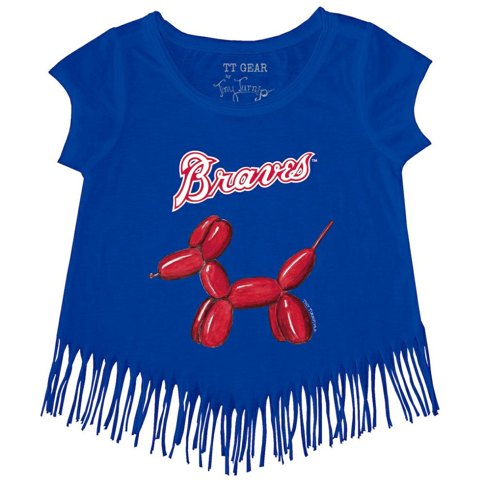 Atlanta Braves Tiny Turnip Girls Youth Balloon Dog Fringe T-Shirt - MLB T-shirts
