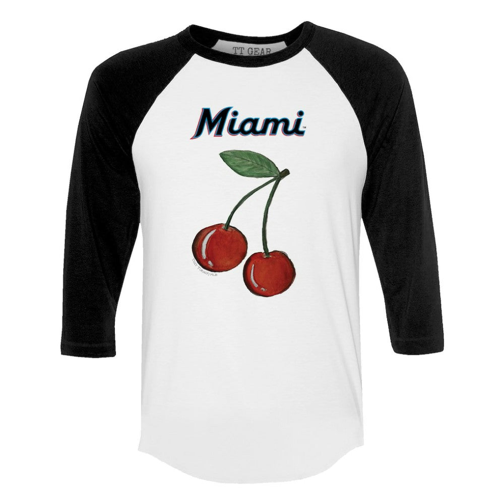 Miami Marlins Tiny Turnip Women's Cherries 3/4-Sleeve Raglan Baseball T-Shirt - MLB T-shirts