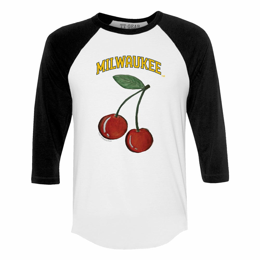 Milwaukee Brewers Tiny Turnip Women's Cherries 3/4-Sleeve Raglan Baseball T-Shirt - MLB T-shirts