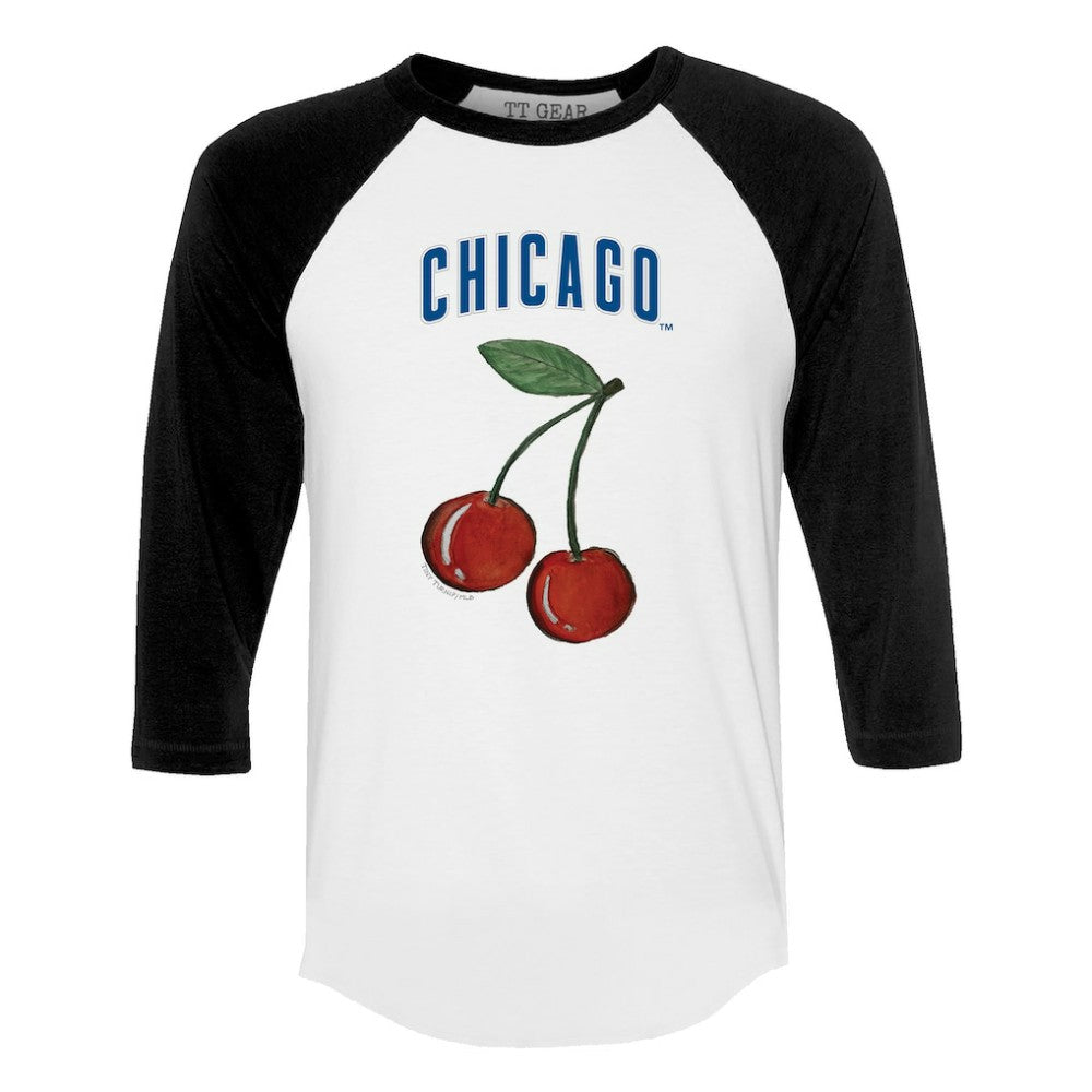 Chicago Cubs Tiny Turnip Women's Cherries 3/4-Sleeve Raglan Baseball T-Shirt - MLB T-shirts