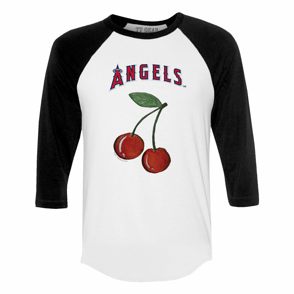 Los Angeles Angels Tiny Turnip Women's Cherries 3/4-Sleeve Raglan Baseball T-Shirt - MLB T-shirts