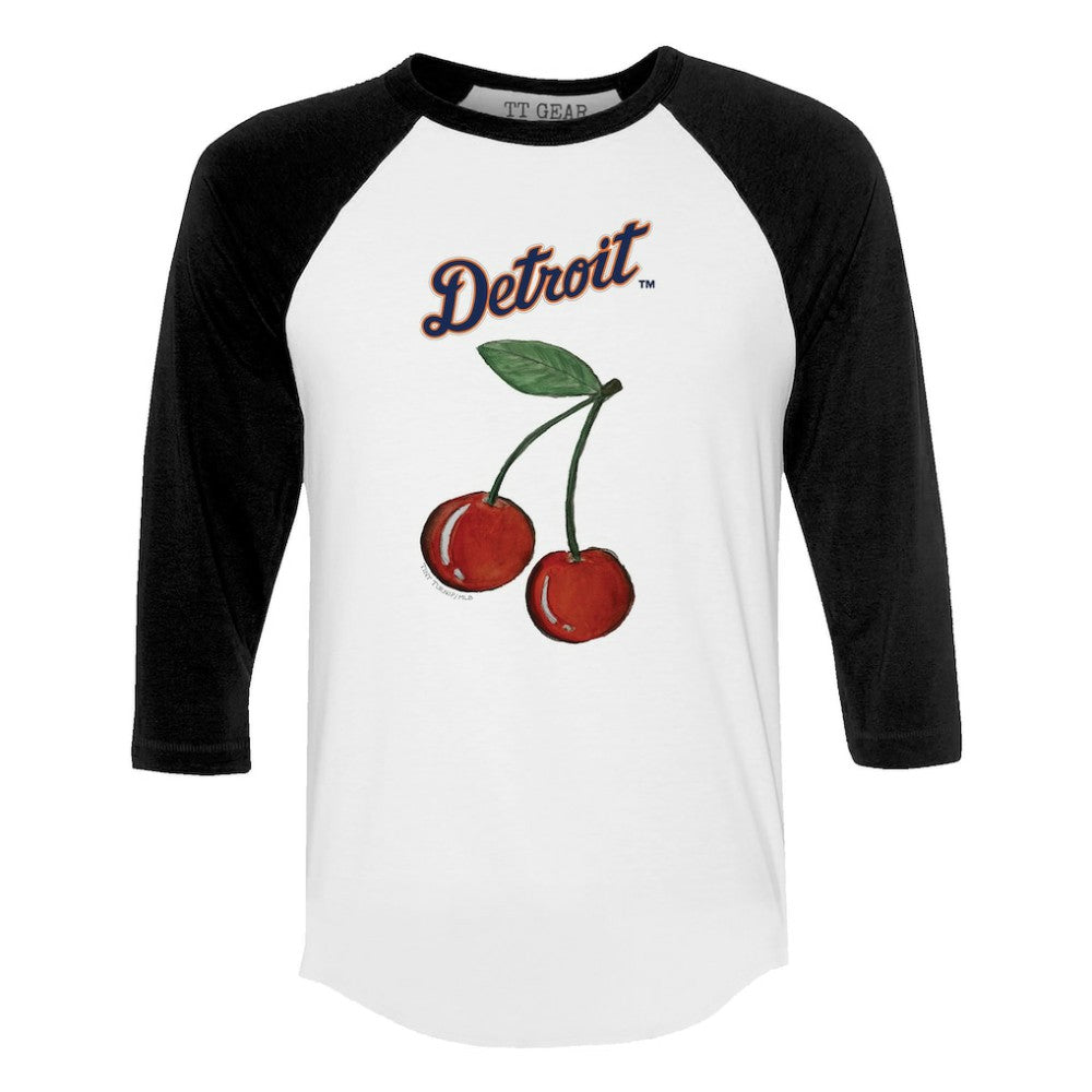 Detroit Tigers Tiny Turnip Women's Cherries 3/4-Sleeve Raglan Baseball T-Shirt - MLB T-shirts