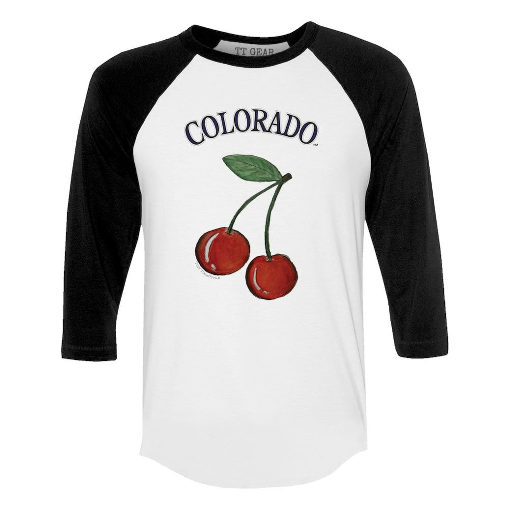Colorado Rockies Tiny Turnip Women's Cherries 3/4-Sleeve Raglan Baseball T-Shirt - MLB T-shirts